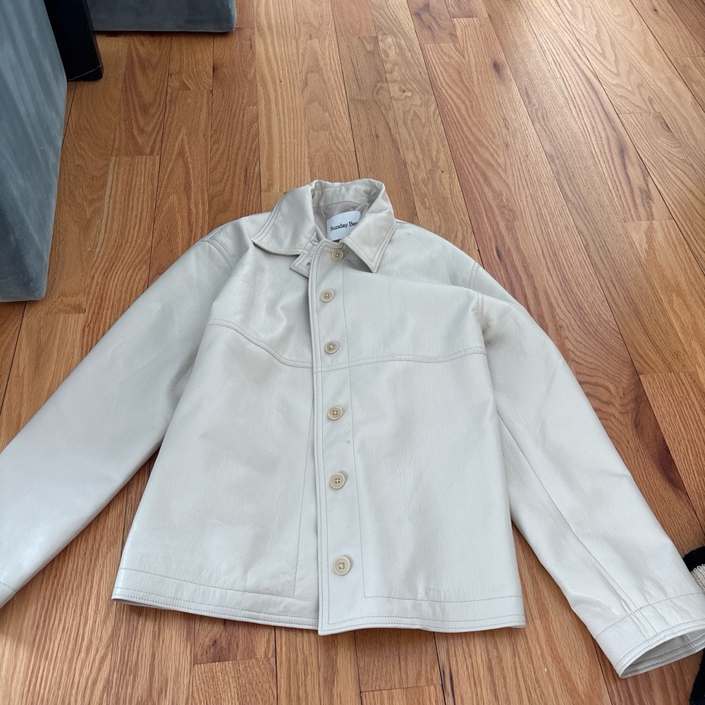 Creame leather over shirt jacket